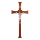 Cruz pendurada listrada castanha clássica 30x14x1,8cm