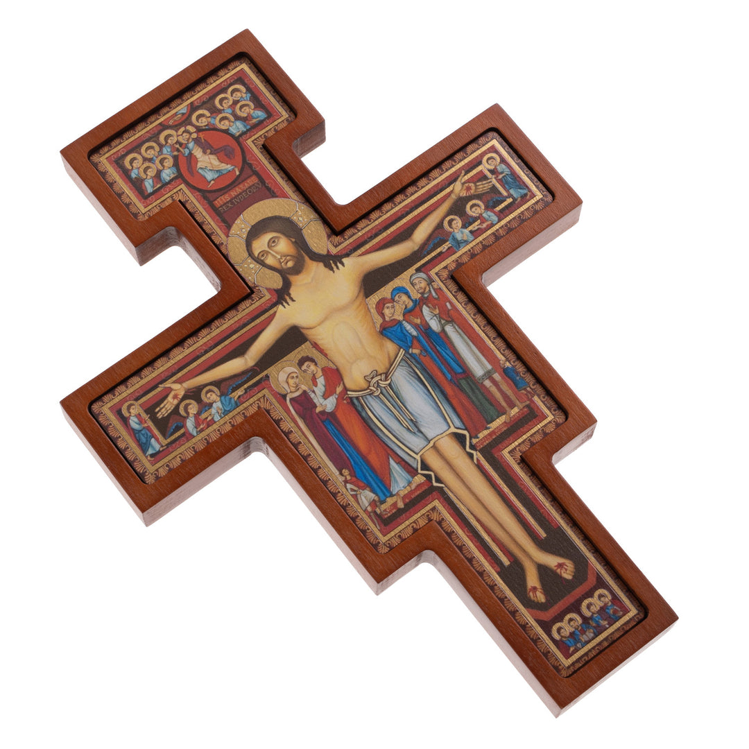 Cruz em Madeira de São Damiano - Cruz Castanha de São Francisco 14x10x1,8cm