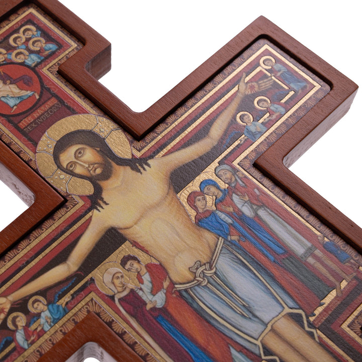 Cruz em Madeira de São Damiano - Cruz Castanha de São Francisco 14x10x1,8cm