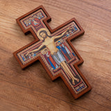 Cruz em Madeira de São Damiano - Cruz Castanha de São Francisco 14x10x1,8cm