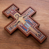 Cruz em Madeira de São Damiano - Cruz Castanha de São Francisco 14x10x1,8cm