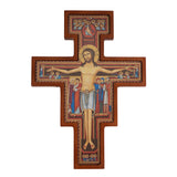 Cruz em Madeira de São Damiano - Cruz Castanha de São Francisco 14x10x1,8cm