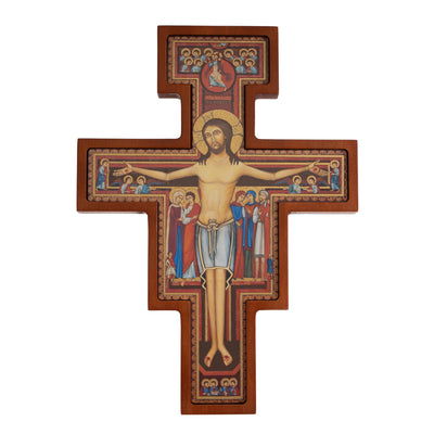 Cruz em Madeira de São Damiano - Cruz Castanha de São Francisco 22x16x1,8cm