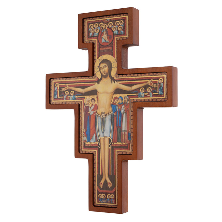 Cruz em Madeira de São Damiano - Cruz Castanha de São Francisco 28x20x1,8cm