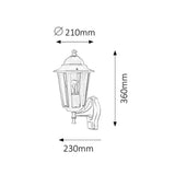 Aplique Rabalux Velence con rosca E27 de 60 W con sensor de movimiento. Grado de protección IP43.