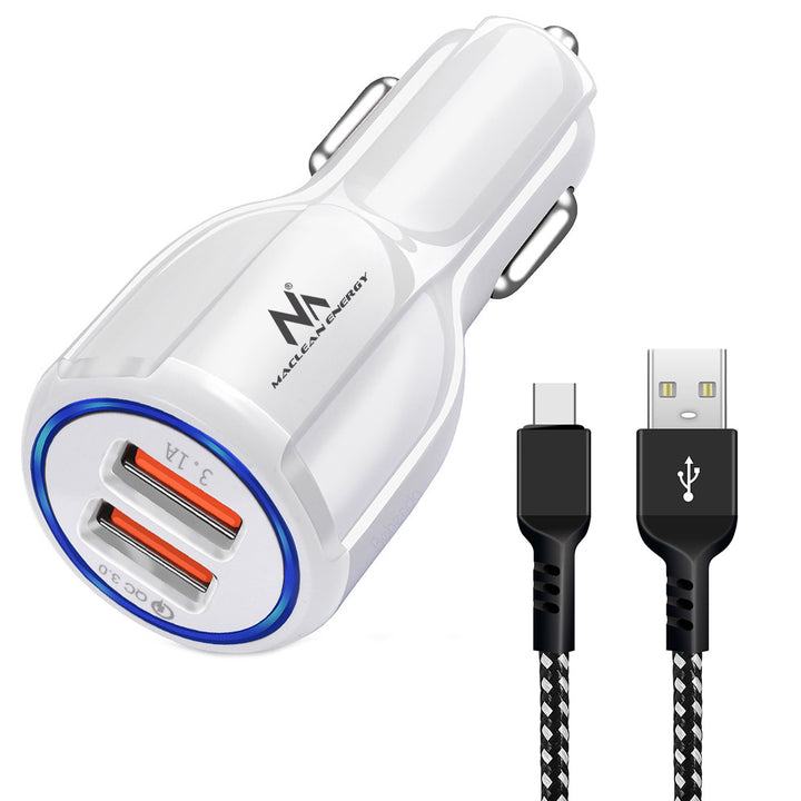 Cargador de coche Maclean, Qualcomm Quick Charge, QC 3.0 - toma 5V/3A, 9V/1.8A, 12V/1.6A, 5V/3.1A con cable USB Type-C