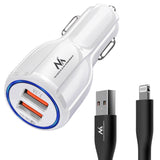 Carregador de isqueiro Maclean, Qualcomm Quick Charge, QC 3.0 - aceita 5 V/3 A, 9 V/1,8 A, 12 V/1,6 A, 5 V/3,1 A com cabo USB Lightning
