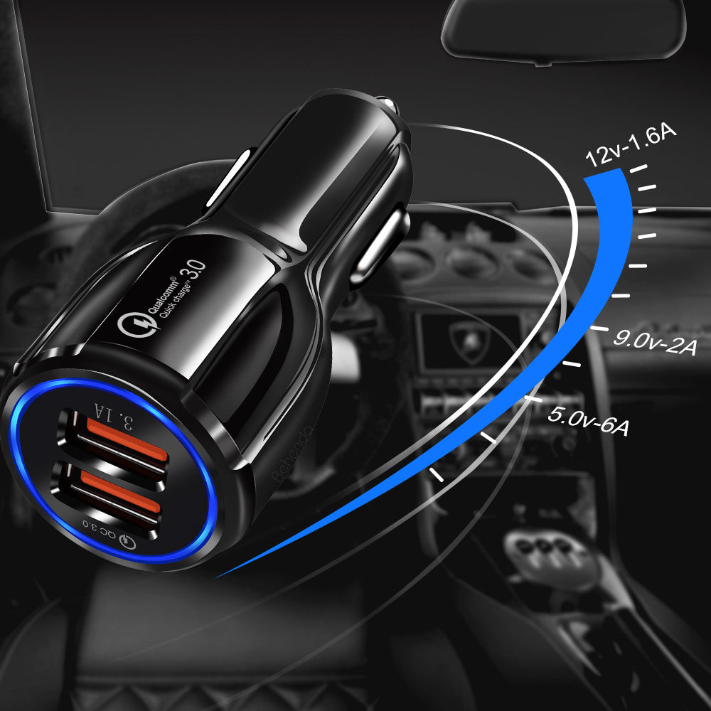 Maclean Cargador de coche, Qualcomm Quick Charge, QC 3.0 - toma 5V/3A, 9V/1.8A, 12V/1.6A, 5V/3.1A con cable USB Lightning