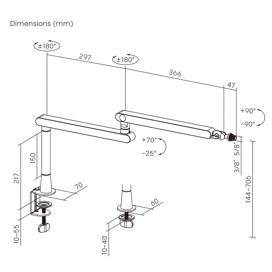 Suporte profissional para microfone Maclean MC-971, suporte universal, braço articulado, máx. 2 kg