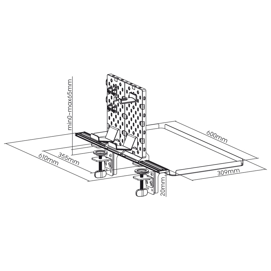 Suporte de mesa/prateleira extensível NanoRS RS174 com suporte para auscultadores/acessórios, carga máxima de 20 kg