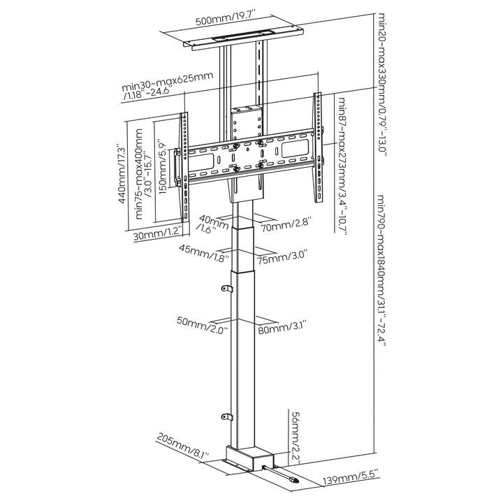Suporte elétrico retrátil para monitores Maclean MC-866T de 37" a 80", VESA 600x400, máx. 60 kg, compatível com a aplicação TUYA