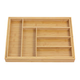 GreenBlue GB379 Organizador de talheres em bambu, tabuleiro extensível, 7 compartimentos básicos e 2 compartimentos amovíveis para utensílios de cozinha, organização de gavetas para talheres, dimensões: 32,5-50 x 43 x 4,5 cm