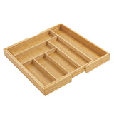 GreenBlue GB379 Organizador de talheres em bambu, tabuleiro extensível, 7 compartimentos básicos e 2 compartimentos amovíveis para utensílios de cozinha, organização de gavetas para talheres, dimensões: 32,5-50 x 43 x 4,5 cm