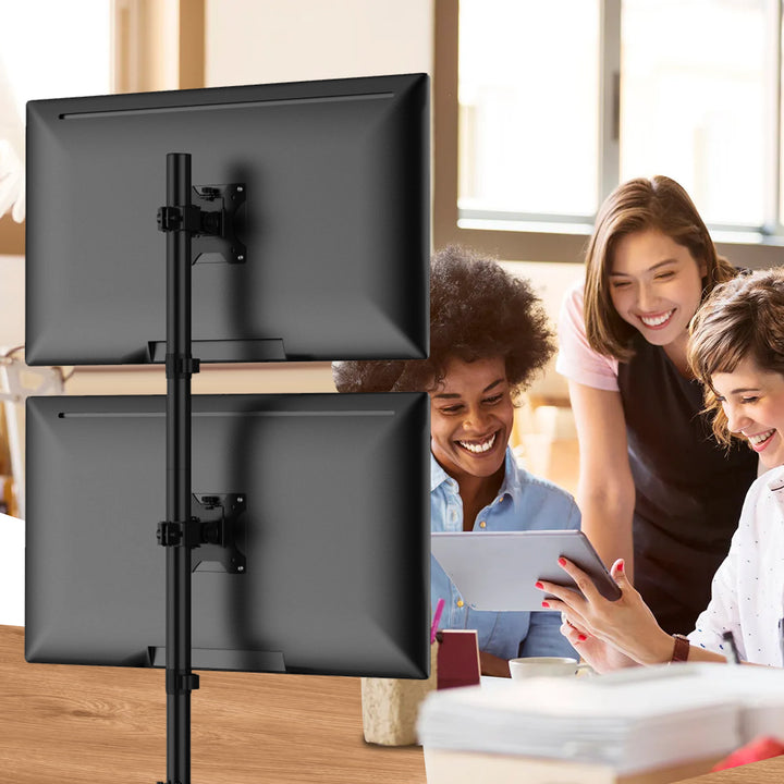 Suporte para monitor Maclean MC-966 para OLED QLED LCD e LED, suporte de mesa duplo, vertical, VESA 75x75 e 100x100, 13-27", 9 kg