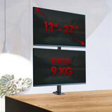 Suporte para monitor Maclean MC-966 para OLED QLED LCD e LED, suporte de mesa duplo, vertical, VESA 75x75 e 100x100, 13-27", 9 kg