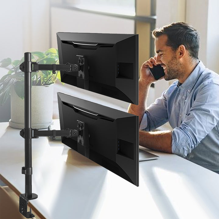 Suporte para monitor duplo Maclean MC-967, vertical, para monitores OLED QLED LCD e LED de 13 a 27 polegadas, VESA 75x75 e 100x100, máx. 9 kg