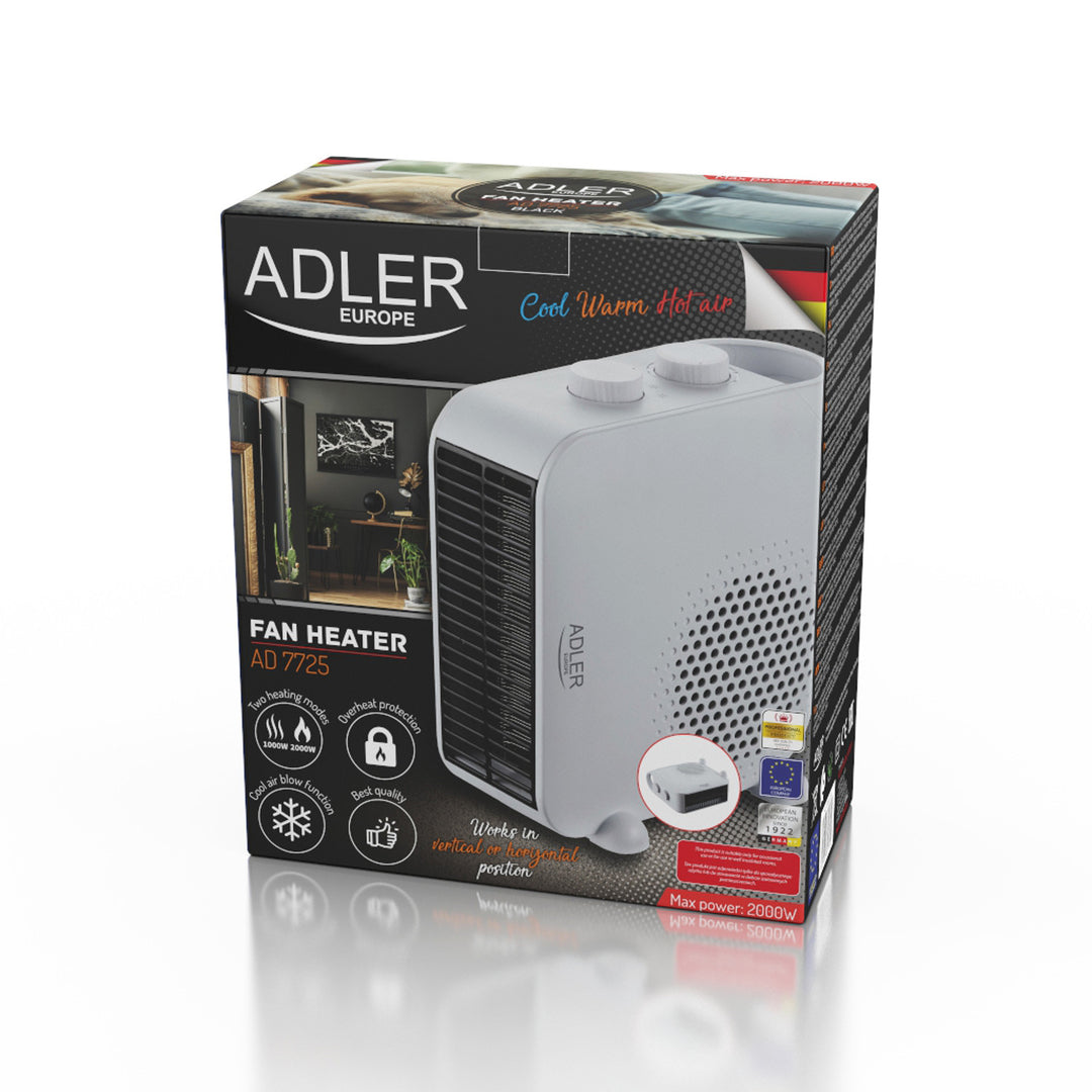 Adler AD 7725 Ventilador calefactor, Multifunción, Termoventilador, 2000W, Color blanco