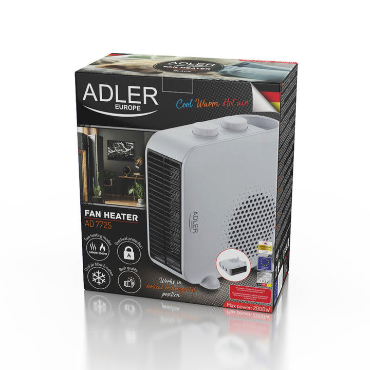 Adler AD 7725 Ventilador calefactor, Multifunción, Termoventilador, 2000W, Color blanco