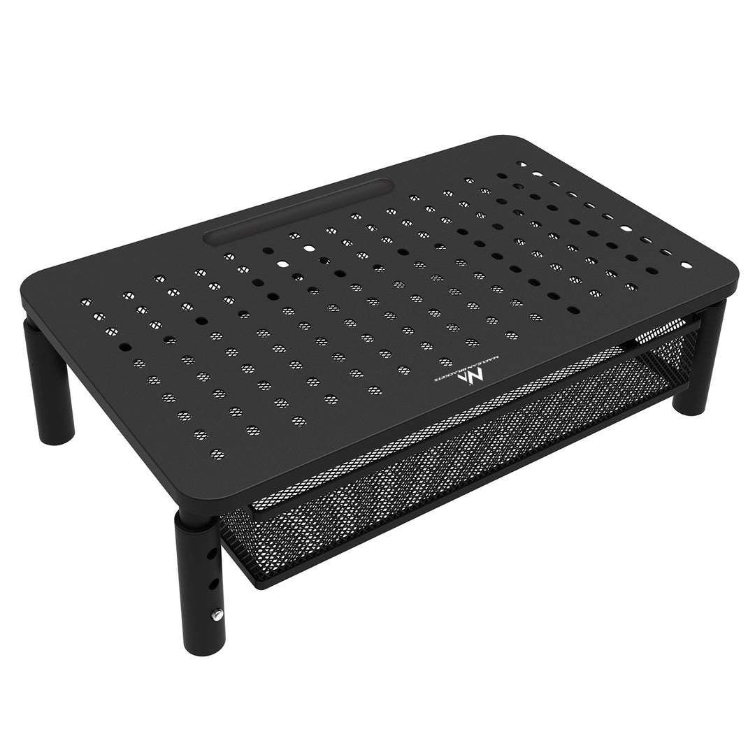 Suporte ergonómico para monitor/portátil Maclean MC-947 com gaveta, ecrã de 13 a 32 polegadas, altura ajustável, superfície perfurada