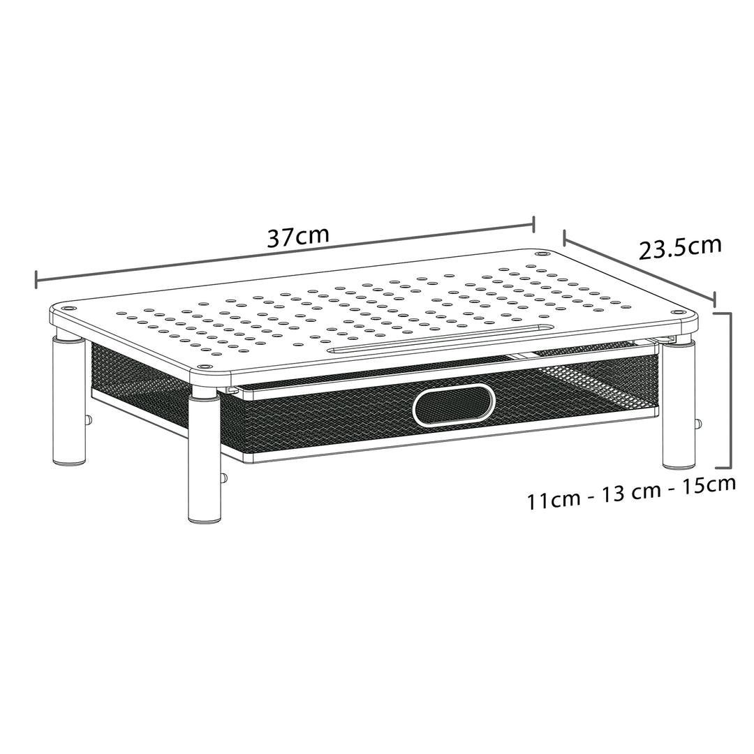 Suporte ergonómico para monitor/portátil Maclean MC-947 com gaveta, ecrã de 13 a 32 polegadas, altura ajustável, superfície perfurada