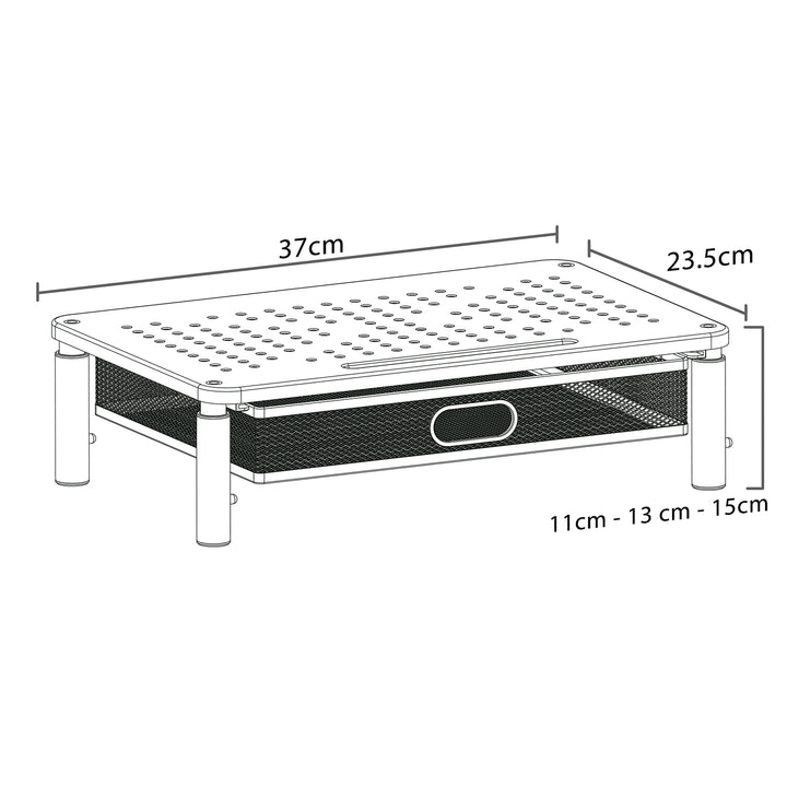 Suporte ergonómico para monitor/portátil Maclean MC-947 com gaveta, ecrã de 13 a 32 polegadas, altura ajustável, superfície perfurada
