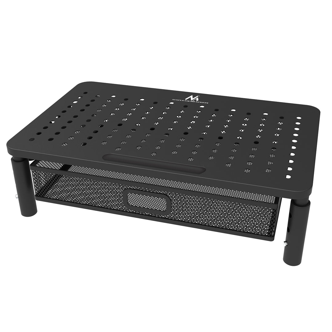 Suporte ergonómico para monitor/portátil Maclean MC-947 com gaveta, ecrã de 13 a 32 polegadas, altura ajustável, superfície perfurada