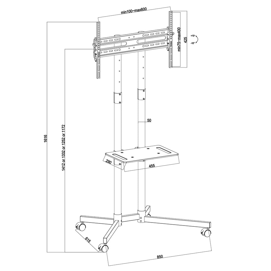 Maclean MC-951 Soporte Profesional con Ruedas, Soporte de Pedestal Móvil Apto para Televisores/Pantallas de 32" a 70" hasta 40 kg máximo VESA 600x400, Soporte Universal para TV