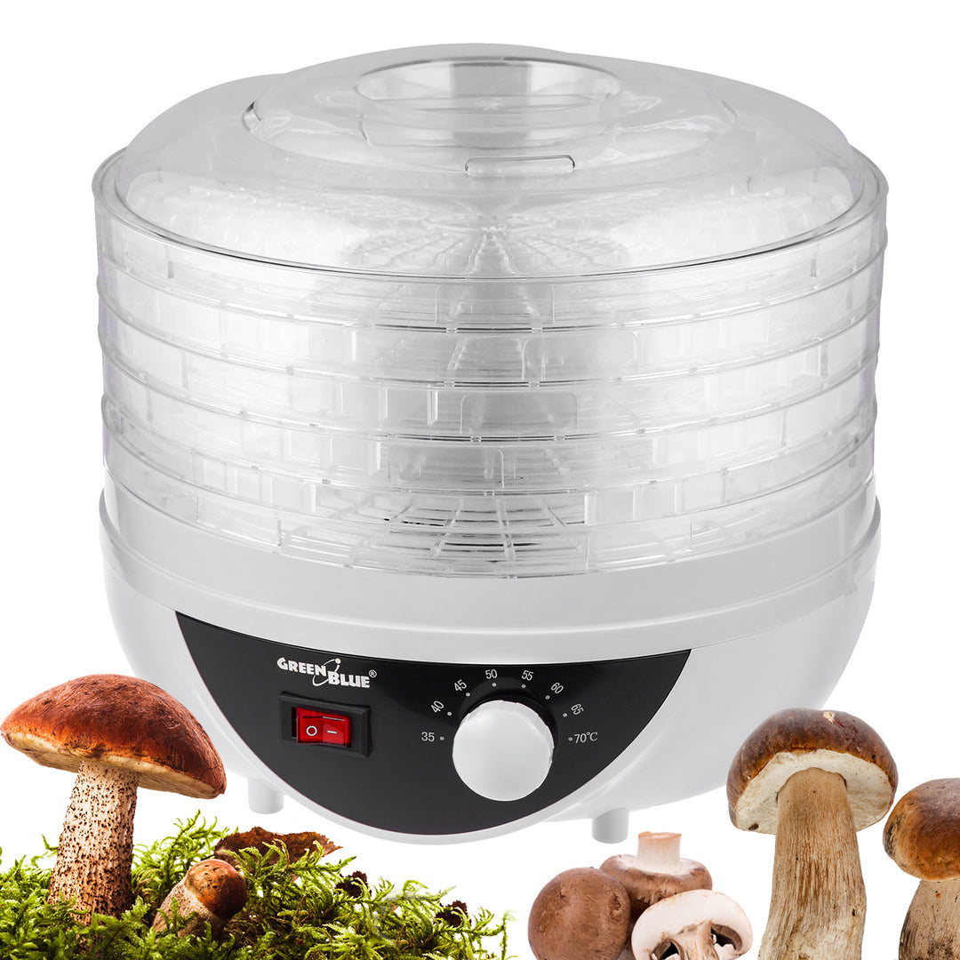Secador de setas, verduras y frutas GreenBlue, 250 W de potencia - muy silencioso, enchufe GB195 del Reino Unido