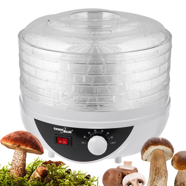 Secador de setas, verduras y frutas GreenBlue, 250 W de potencia - muy silencioso, enchufe GB195 del Reino Unido