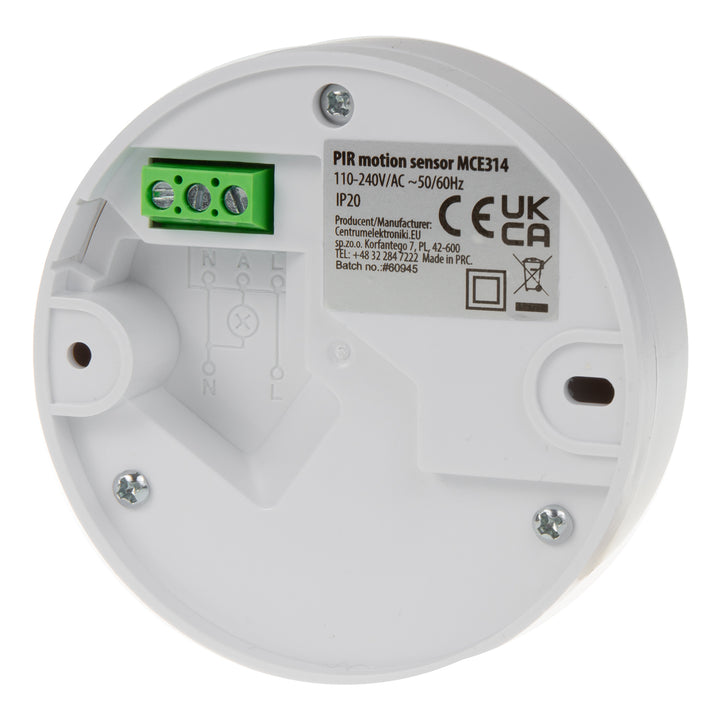 Detetor de movimento PIR Maclean MCE314 W, alcance de 6 m, montado no teto, carga máx. 1200 W, IP20