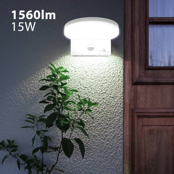 Maclean MCE344 W Luz de sensor de movimento LED, sensor de movimento PIR, branca, 15 W, IP65, 1560 lm, branco neutro (4000 K)