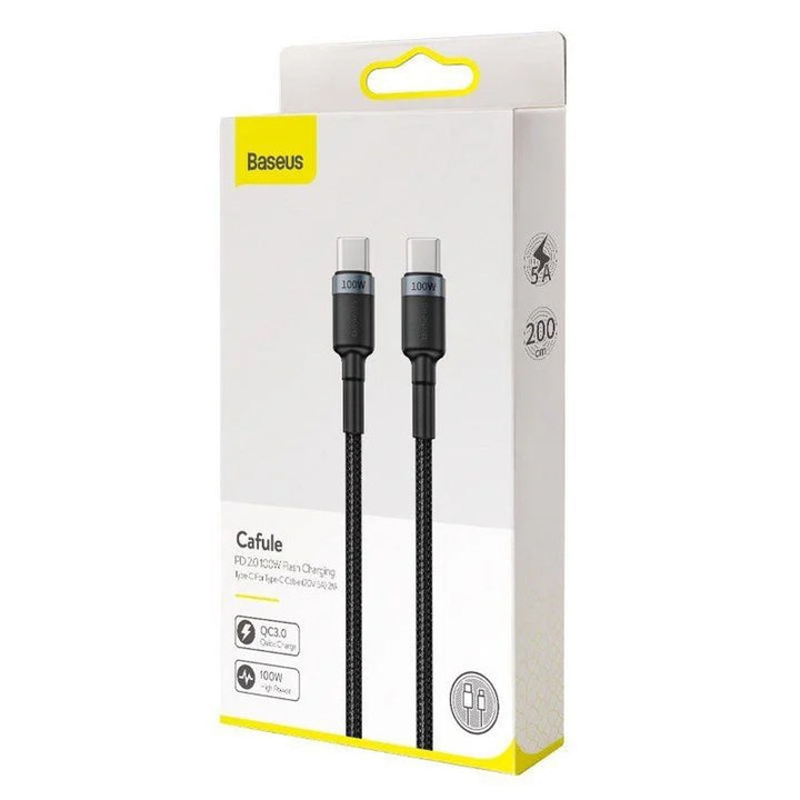 Baseus Cafule CATKLF-ALG1 Cabo de Carregamento Rápido 3.0 5A USB-C PD 2.0 200 cm com Suporte para Carregamento Rápido de 100 W