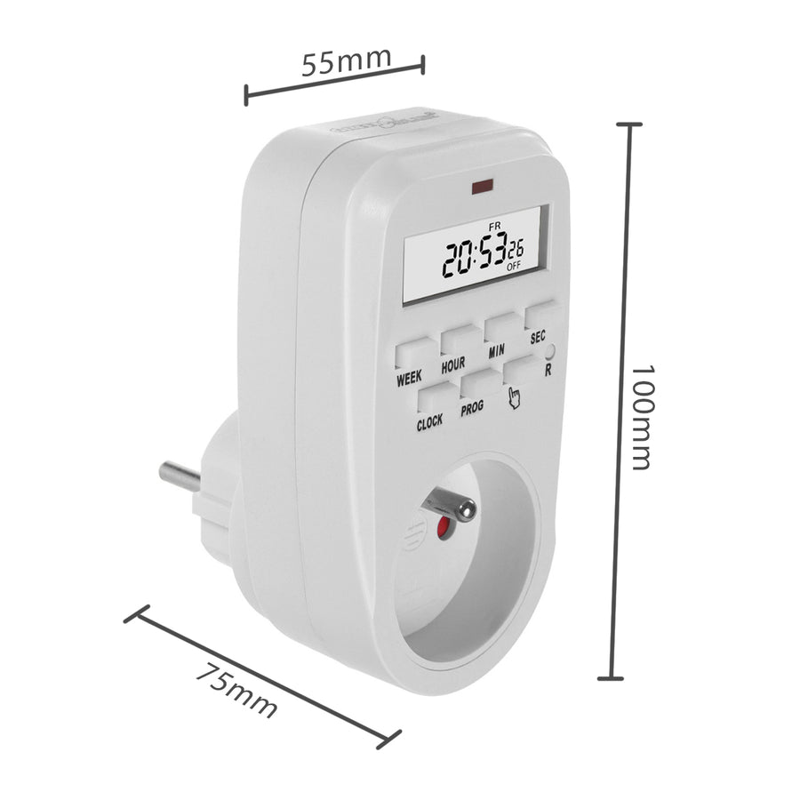 Interruptor de Temporizador Digital GreenBlue GB362 E, 2 Modos de Funcionamento, 8 Programas e 16 Combinações, Carga Máxima 16 A, 3680 W, IP20