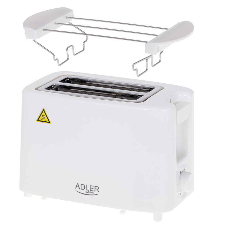 Tostadora Adler, 6 niveles de regulación, rejilla para panecillos, 900W, blanca, AD 3223