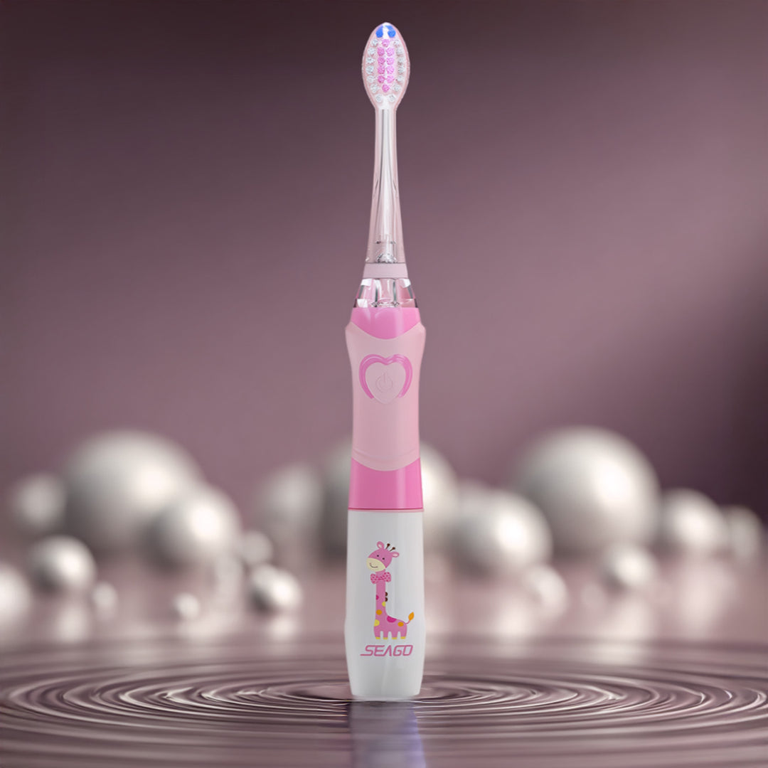 SEAGO Cepillo Dental Sónico Infantil, Color Rosa, 1xAA 1,5V (no incluido), 3 Puntas de Repuesto, SG-977 Rosa
