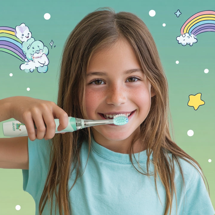Escova de dentes sónica infantil SEAGO, verde, 1xAA 1,5 V (não incluída), 3 pontas de substituição, SG-977 verde