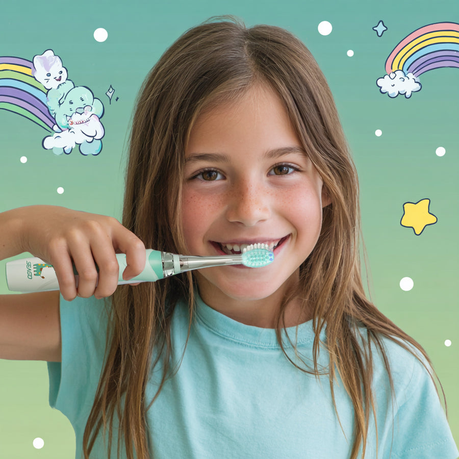Escova de dentes sónica infantil SEAGO, verde, 1xAA 1,5 V (não incluída), 3 pontas de substituição, SG-977 verde