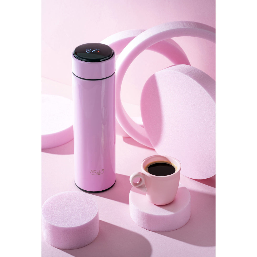 Termo Adler, pantalla táctil LED, capacidad 473 ml, color rosa, AD 4506