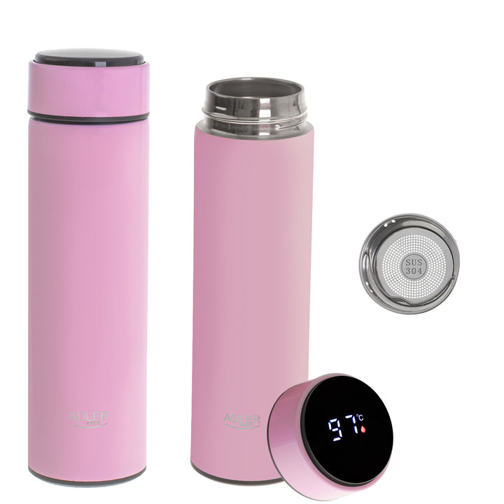 Termo Adler, pantalla táctil LED, capacidad 473 ml, color rosa, AD 4506