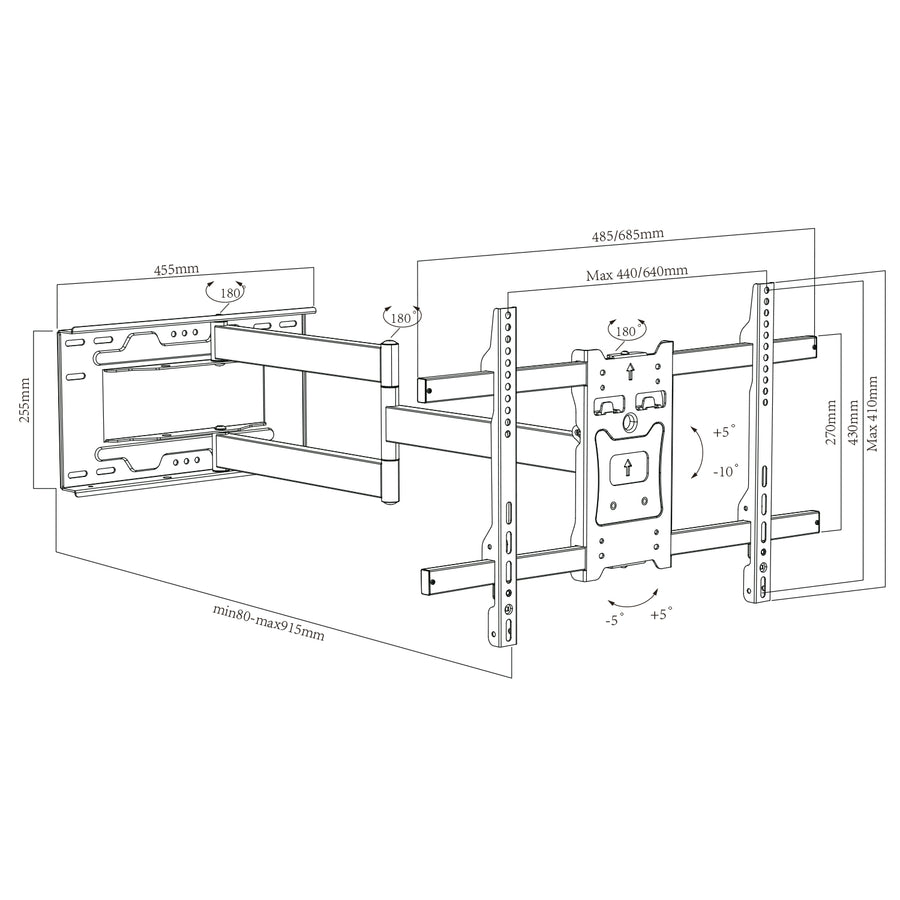 Suporte TV Maclean MC-985, VESA máx. 600x400, 37-80", 45 kg, braço longo de 915 mm