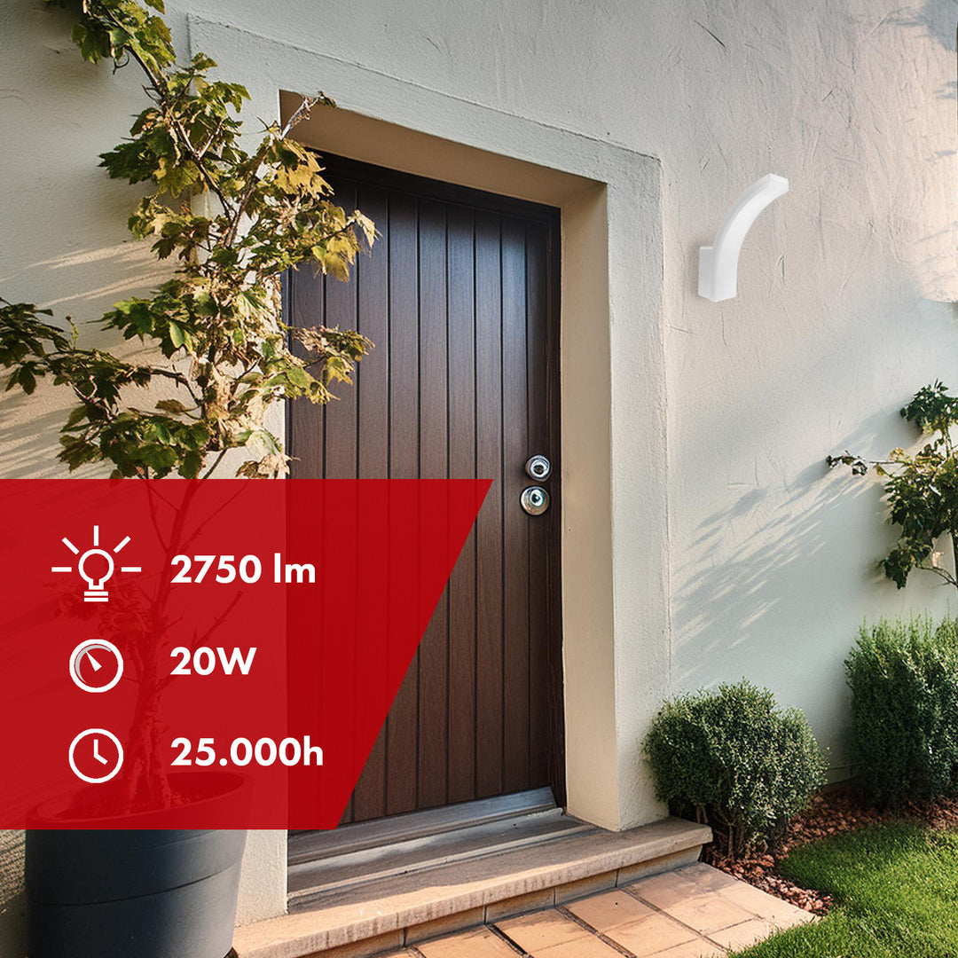 Luminária de parede LED Maclean MCE511 W, iluminação de parede interior e exterior, luminária de parede, 20 W, IP65 à prova de água, 2750 lm, branco neutro 4000 K, alcance de deteção: máx. 10 m