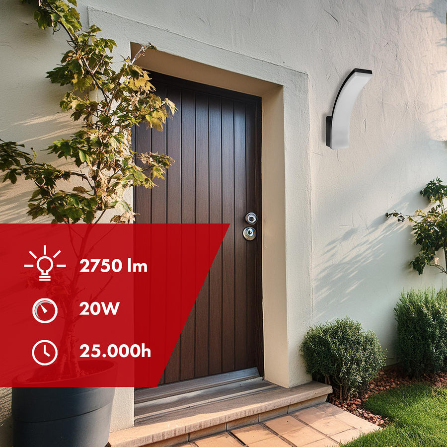 Maclean MCE511 B Aplique LED, Iluminación de Pared para Interior y Exterior, Aplique, 20W, IP65 Resistente al Agua, 2750lm, Blanco Neutro 4000K,