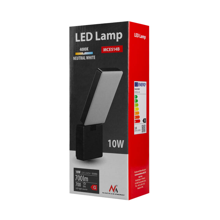 Luminária de parede LED Maclean MCE514 B, iluminação de parede exterior, 10 W, 700 lm, branco neutro 4000 K, à prova de água IP65