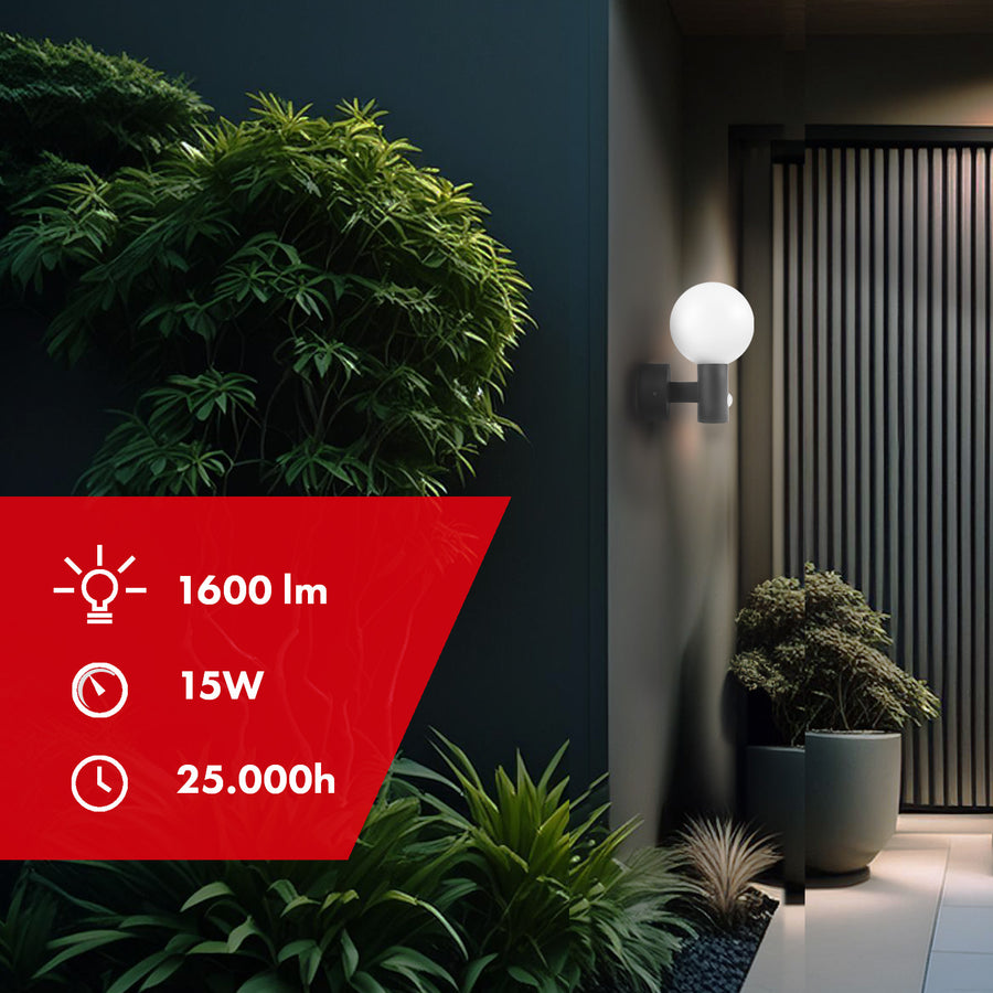 Lâmpada LED Maclean MCE515 GR com detetor de movimento PIR, 15 W, IP65, 1600 lm, 4000 K (cinza)