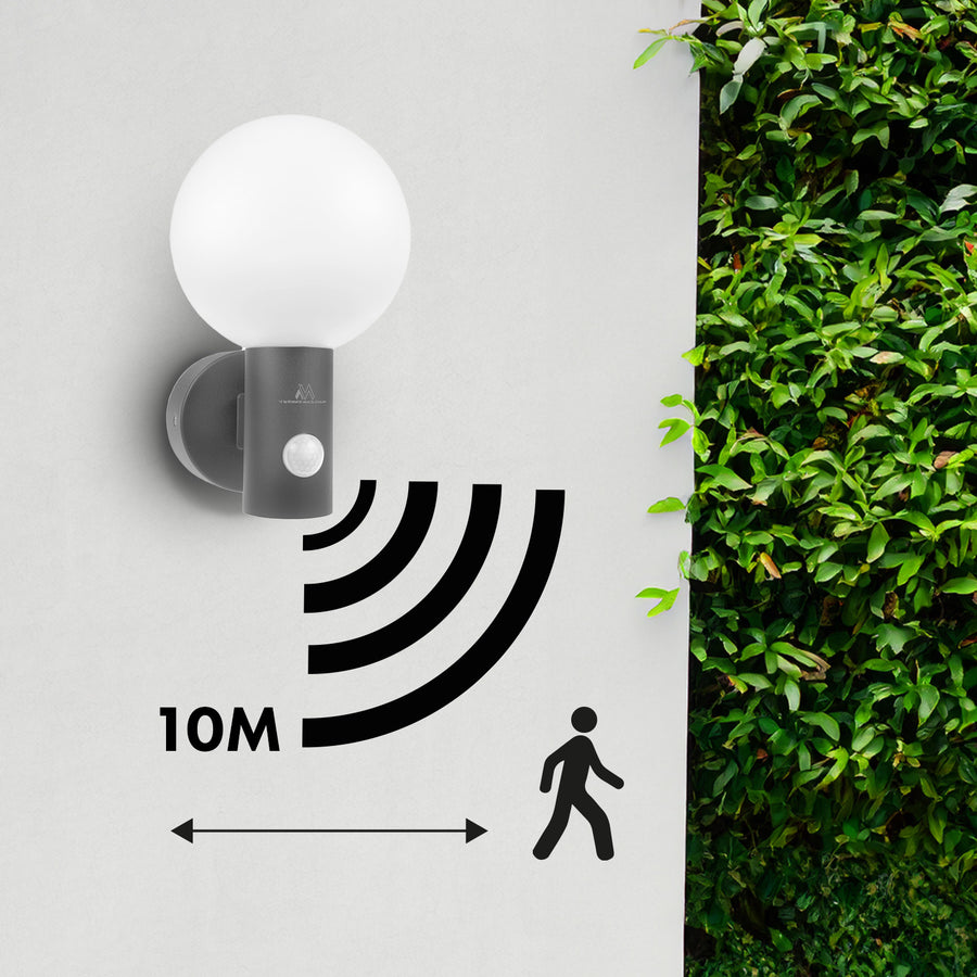Lâmpada LED Maclean MCE515 GR com detetor de movimento PIR, 15 W, IP65, 1600 lm, 4000 K (cinza)