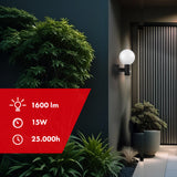 Luminária LED Maclean MCE515 B com Detector de Movimento PIR, 15 W, IP65, 1600 lm, 4000 K (Preto)