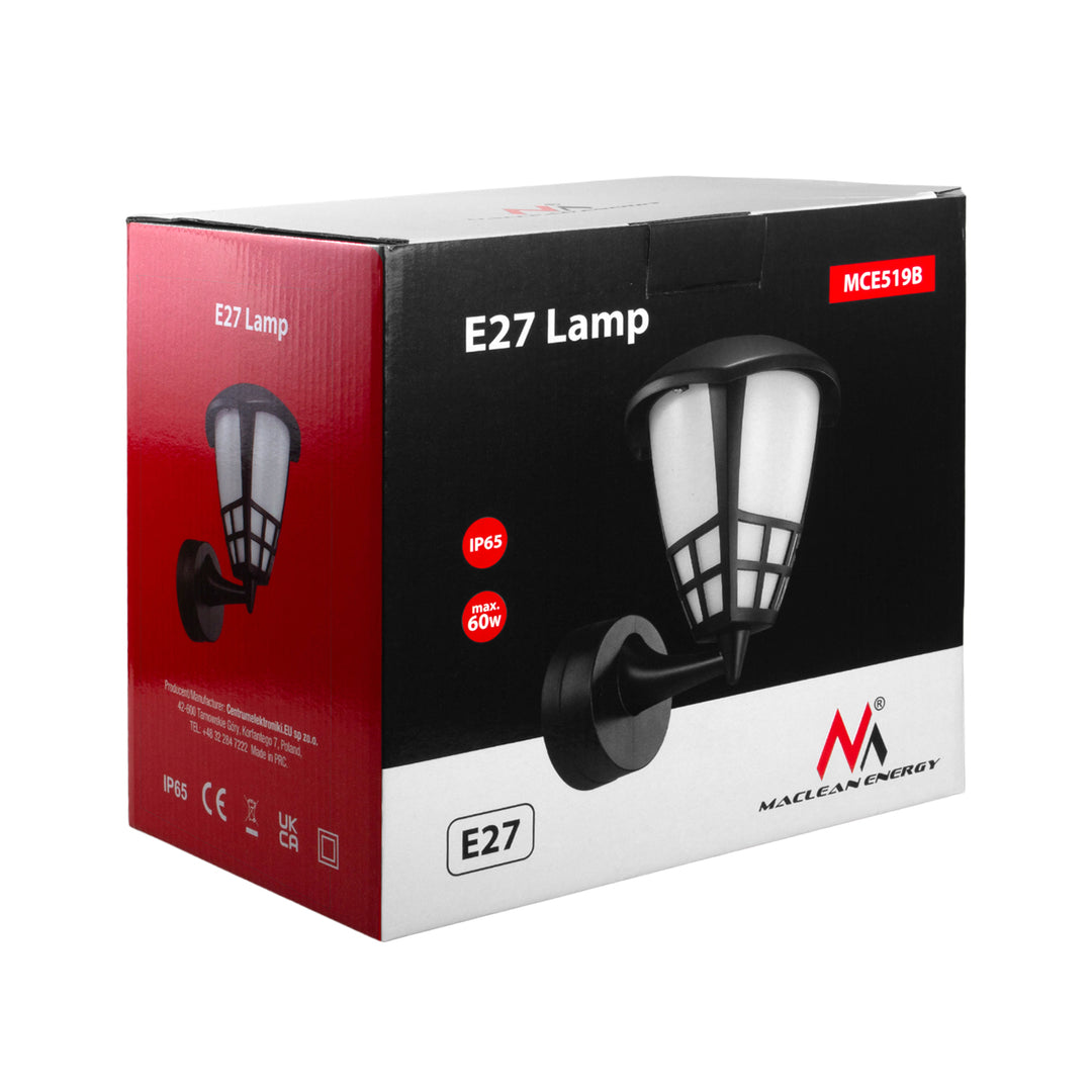 Candeeiro de parede Maclean MCE519 B, candeeiro de parede para exterior, 1xE27, IP65, máx. 60 W, preta