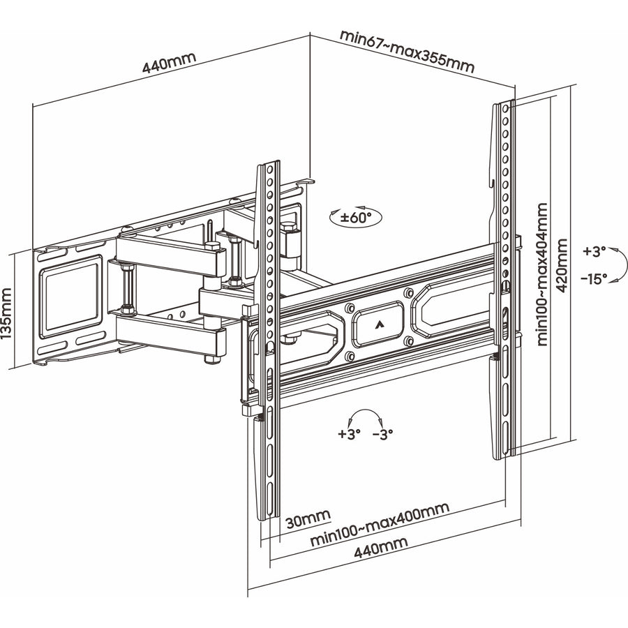 Soporte de TV ART, 32-70'', 40kg, negro, VESA 400x400, AR-89