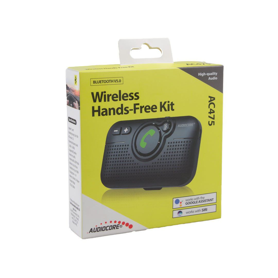 Kit mãos-livres para automóvel Audiocore AC475 | Compatível com Siri e Google Assistant | Bluetooth 5.0 | Ligação automática, orientação por voz, A2DP, reconexão automática, potência de altifalante de 2 W