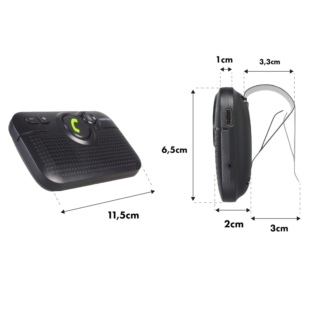 Kit mãos-livres para automóvel Audiocore AC475 | Compatível com Siri e Google Assistant | Bluetooth 5.0 | Ligação automática, orientação por voz, A2DP, reconexão automática, potência de altifalante de 2 W